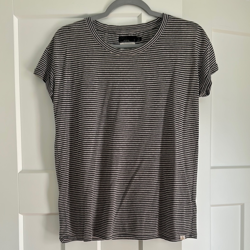 Prana Cozy Up Gray Striped T-Shirt